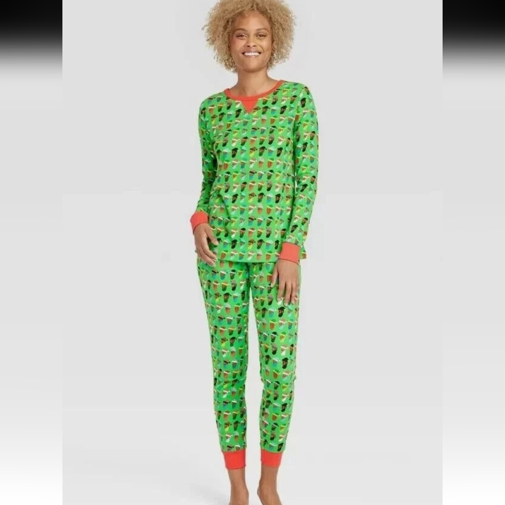 NWT Women's Black Santa 2-piece Pajama Set (Green/Multi) - Wondershop at Target